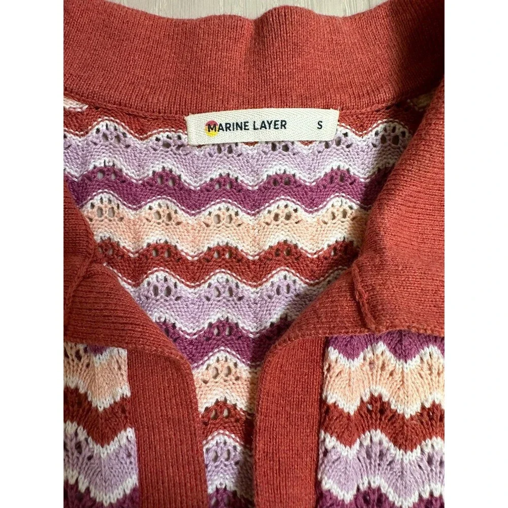 Marine Layer Knit Polo Striped Cotton Retro 70s Preppy Crochet Coastal Grandma S